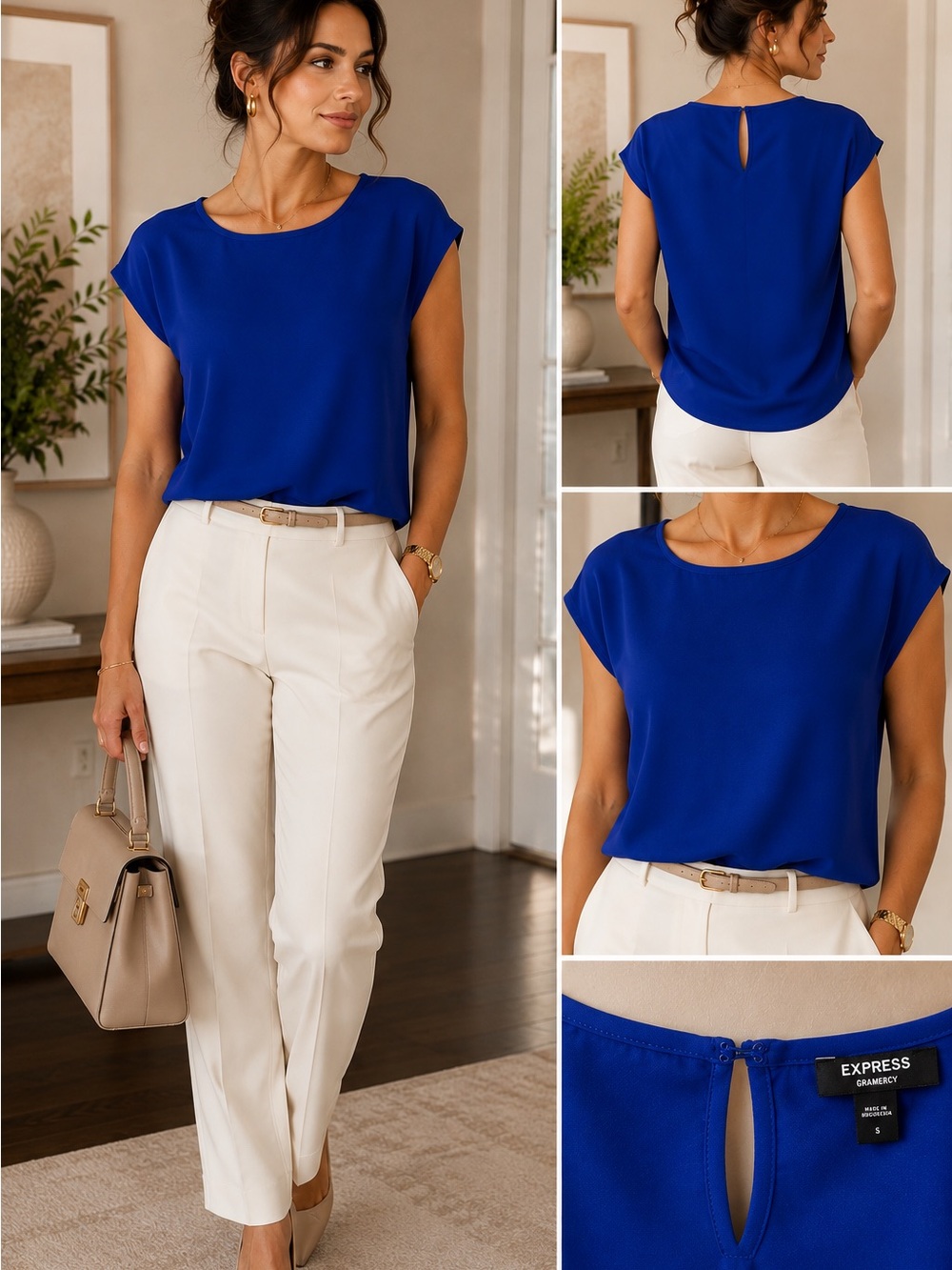 Express Women's Cobalt Blue Cap Sleeve Blouse